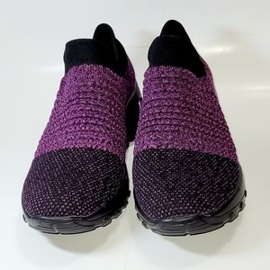 Women's Fashion Black Purple Sneakers Walking Shoes, Slip-on Breathe Mesh Loafer
